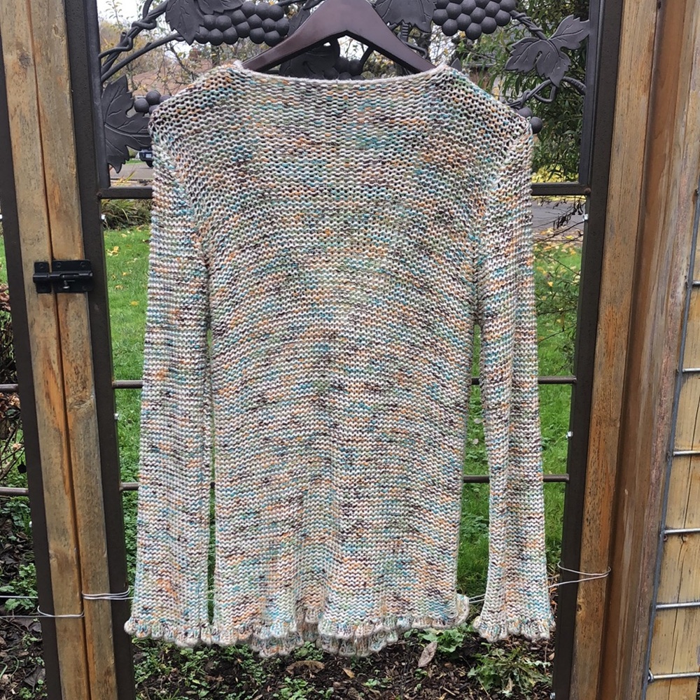 BCBGMAXAZRIA beige and teal acrylic blend cardigan size M - Picture 2 of 4